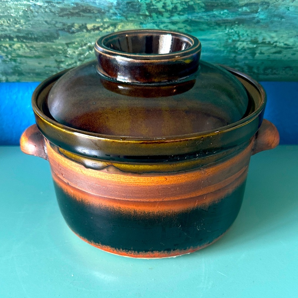 Vintage. Ceramic Cookware with Lid - Brown and Black